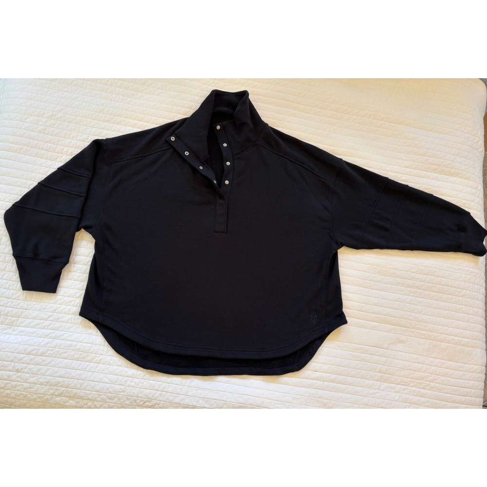 FP Movement Free People Black Snap Up Fleece Pullover Sweatshirt Womens Medium